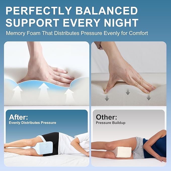 Knee Pillow for Side Sleepers,Cooling Leg Pillow for Sciatica, Knees,Back,Joints Between Legs,HIPS Pain Relief When Side Sleeping,Spine Aligning Support for Surgery Recovery, Pregnancy