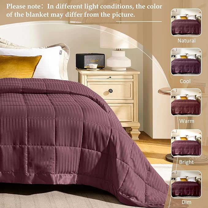 downluxe King Size Blanket with Satin Trim, Lightweight Down Alternative King Blanket for All Season, Machine Washable (Maroon, 108 x 90 Inch)
