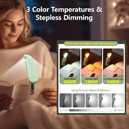 VAVOFO USB Rechargeable Book Light, Blue Light Blocking, Amber Light Clip On Bookmark Shaped Reading Light, Eye Care 6 LEDs Book Light for Bookworms Reading in Bed with 9 Lighting Modes (Green)