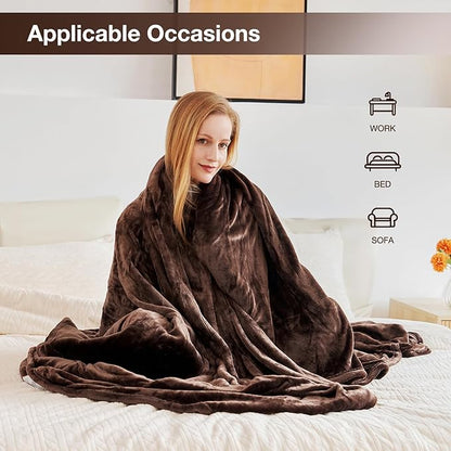 Electric Heated Blanket Queen Size 84"x90", Soft Plush Microplush for Bed, Dual Controllers & Heating Zones, 10Hs Auto Off & 5 Heating Levels, Machine Washable, Gifts for Family-Dark Brown
