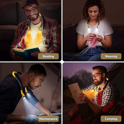 Neck Reading Light Rechargeable, 6 Brightness Levels 3 Colors Amber Book Light for Reading in Bed, 80H Working, Hands-Free for Reading, Crocheting, Repairing and Camping (Yellow)