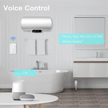 BSEED Smart Water Heater Switch,Work with Amazon Alexa,Google Assistant,WiFi Touch Switch with Smart Life APP Control and Timing Function,20A White Water Heater Switch Suitable for Bedroom,Bathroom