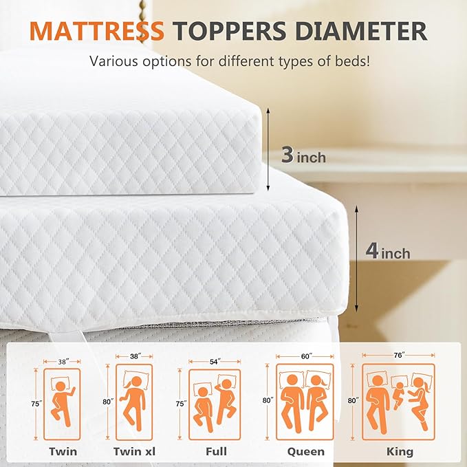 Sweetcrispy Memory Foam Mattress Topper Queen with Removable Soft Cover, 4 Inch Thick Gel Infused Cooling Toppers Pad for Queen Size Bed, Sleeper Sofa, RV, Camper, CertiPUR US Certified
