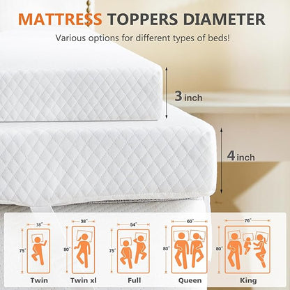 NEWBULIG 4 Inch Memory Foam Mattress Topper, Twin Memory Foam Pad with Removable & Washable Cover, Bed Topper for Back Pain, Non-Slip Ventilated Design