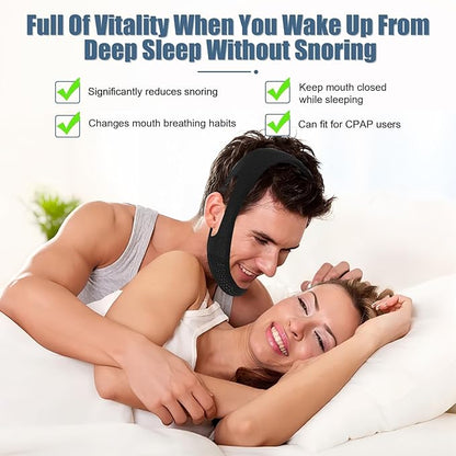 Chin Strap for Sleeping - Anti Snoring Devices - Comfortable Stop Snoring Solution - Adjustable Breathable Sleep Apnea Devices - Simple and Effective Anti Snoring Chin Strap (Black)-GQXBD001