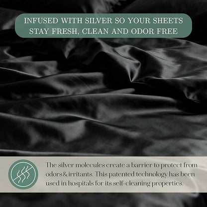 CASILVA Eucalyptus Sheets - Infused with Silver for Anti-Odor, Softer Than Silk Fibers, More Cooling Than Cotton - Perfect for Hot Sleepers & Sensitive Skin - 100% Tencel Lyocell - Queen Sheet Set