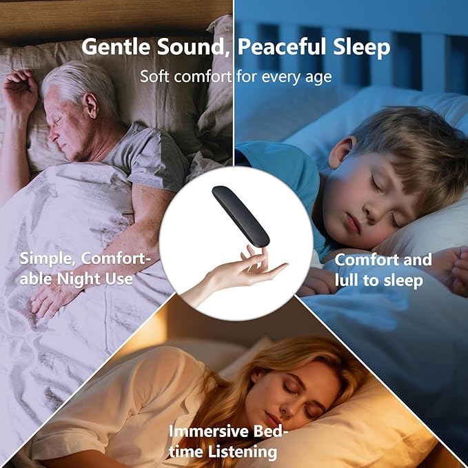 Bone Conduction Bluetooth Under Pillow Speaker, Ultra-Thin Non-in-Ear Sleep Speaker with Sleep Timer, TF Card, Portable Speaker for Side Sleepers, Travel & White Noise (Black)