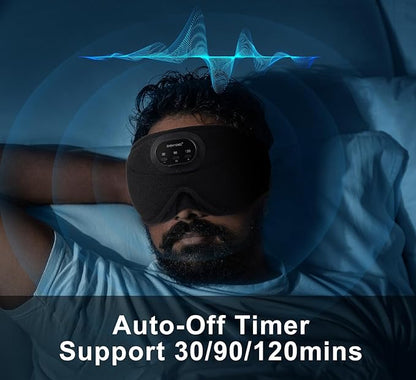 Bluetooth Sleep Mask with Smart Timing, 100% Blackout 3D Contoured Eye Mask for Sleeping & Music Auto Shut Off, Breathable No Pressure for Side Sleeper Travel Essential Gift for Women Men