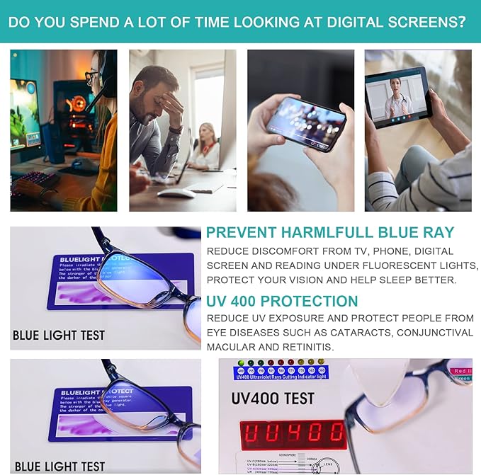 EYEURL Reading Glasses for Women, 2 Pack Blue Light Blocking Readers Lightweight Filter UV Ray/Glare Anti Eyestrain 1.25