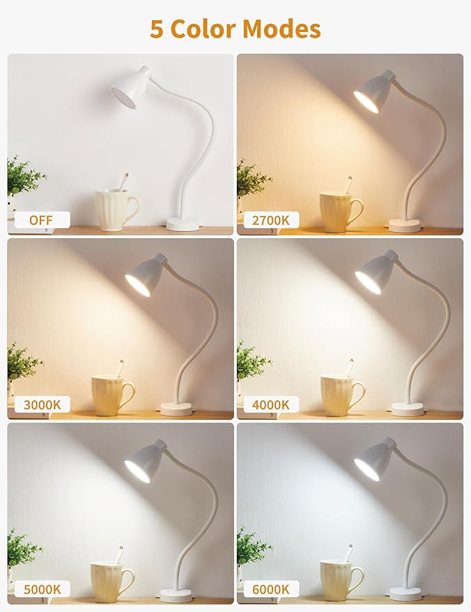 BOHON Reading Lights for Books in Bed, 5 Color 10 Brightness, Without Install Bedside Lamp, Half Hour Auto-Off Timer, Flexible Neck Wall Lamps for Bedroom Headboard Office Home (White)