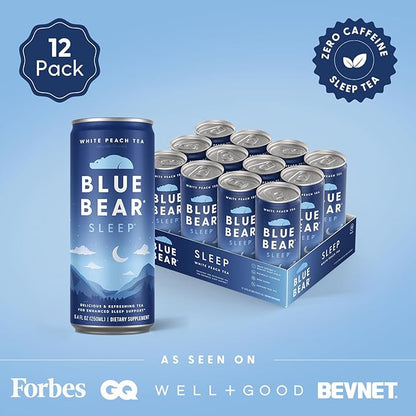 Blue Bear Melatonin Sleep Drink, Sleep Tea for Bedtime Support, White Peach Tea with Melatonin (5mg), Lavender, Ashwagandha, Chamomile, GABA, L-Theanine, Caffeine-Free, Zero Sugar, 8.4 Fl Oz 12-Pack