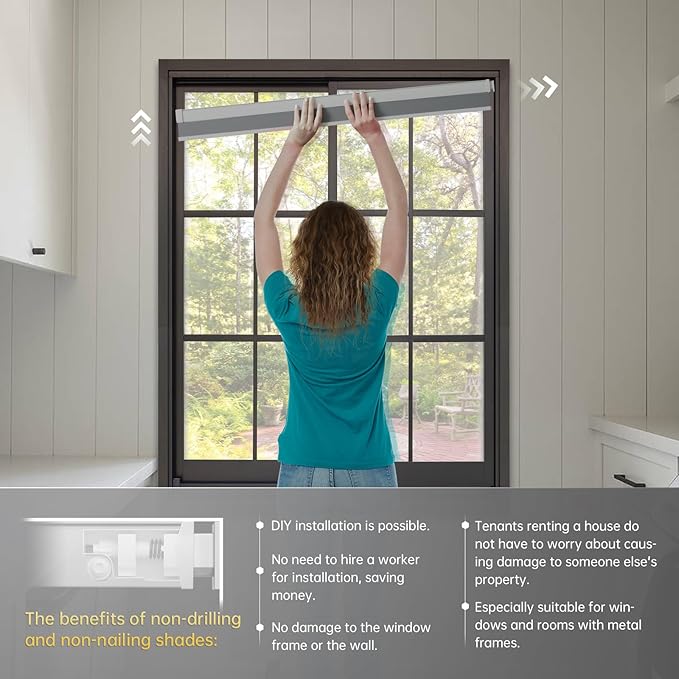 CINONEKO Motorized Cellular Shades, Smart Blackout Honeycomb Blinds with Remote, No Drill Electric Blind with Solar Panel, Alexa & Google, Cordless Automatic Shade for Indoor Windows, Grey 34x64
