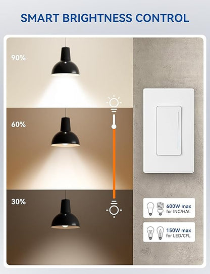 ELEGRP Smart Dimmer Light Switch DTR30, Single Pole or 3 Way, 2.4GHz Wi-Fi Touch Dimmer Compatible with Alexa/Google Assistant, Needs Neutral Wire, No Hub Required, UL Listed, Matte Black, 1 Pack