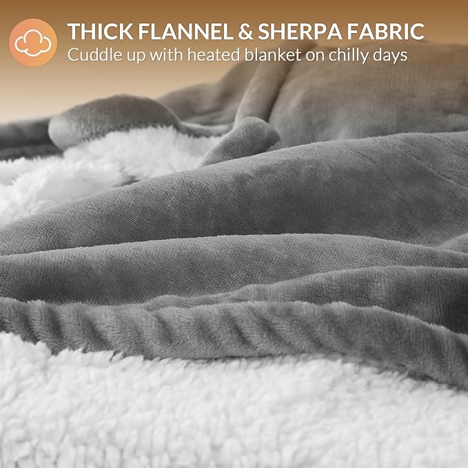 HOMLYNS LuxeHeat Heated Blanket Electric Blanket Full Size, Soft Flannel Sherpa Heating Blanket with 10 Heat Settings, 1-10 hrs Timer Auto Shut Off (72x84 inches, Grey)