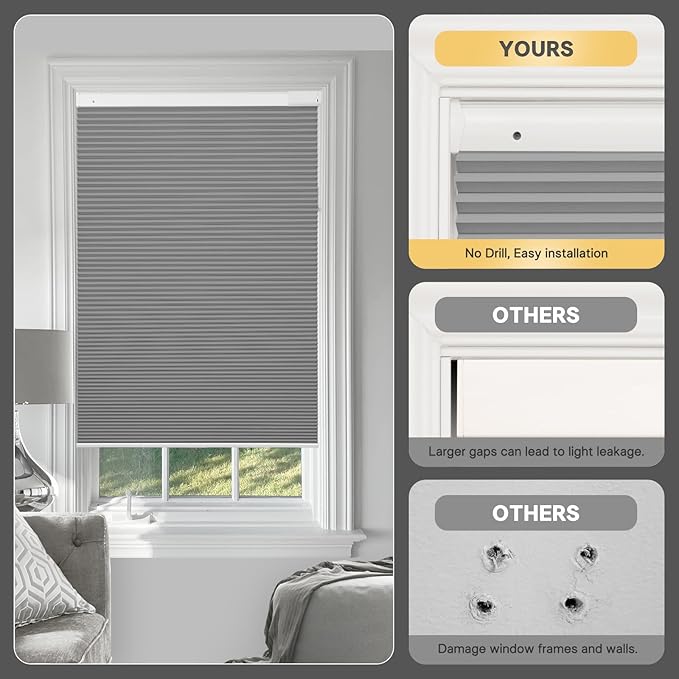 CINONEKO Custom Size(21-69"W x 22-93"H) Motorized Cellular Shades,No Drill Smart Honeycomb Blinds【Free Solar Powered】Automatic Blinds for Indoor Windows Cordless Electric Shades Compatible with Alexa