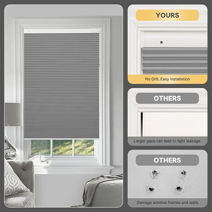 CINONEKO Custom Size(21-69"W x 22-93"H) Motorized Cellular Shades,No Drill Smart Honeycomb Blinds【Free Solar Powered】Automatic Blinds for Indoor Windows Cordless Electric Shades Compatible with Alexa
