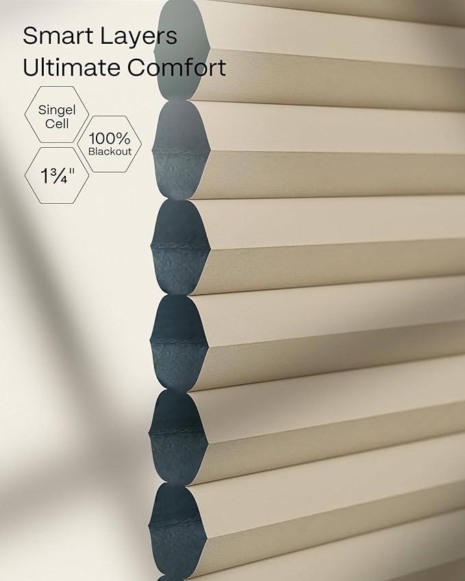 Graywind Motorized Matter Cellular Shades- 100% Blackout Top Down Bottom Up 1-3/4"Cell Honeycomb Blinds for Indoor Windows, Compatible with Alexa Google Siri, Custom Size,Beige