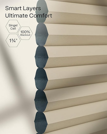 Graywind Motorized Matter Cellular Shades- 100% Blackout Top Down Bottom Up 1-3/4"Cell Honeycomb Blinds for Indoor Windows, Compatible with Alexa Google Siri, Custom Size,Beige
