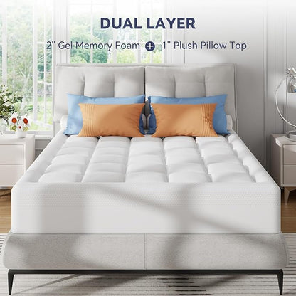 ELEMUSE Twin Size Dual Layer 3 Inch Memory Foam Mattress Topper, Breathable Pillow Top Mattress Pad with Deep Pocket, Enhanced Support, Non-Slip Design & Removable & Washable
