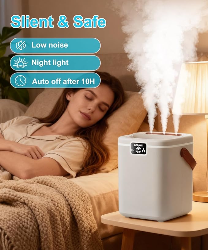 Air Humidifier for Bedroom with Three Spray, 2L Quiet Cool Mist Humidifier for Plants Dorm Room Office Home Car Personal Humidificador with Top Water Inlet & 4 Mist Modes & Night Light