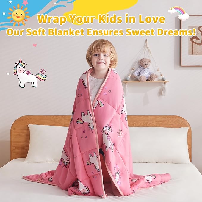 anfie Weighted Blanket Kids(40"x60" 10lbs) Weighted Blanket Cooling Blanket for Sleeping,Throw Size Breathable Blanket with Premium Glass Bead(Little Unicorn)