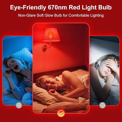 Red Light Bulb, 670nm Deep Red Light Bulbs for Sleep Improvement & Relaxation, Blue Light Blocking Sleep Aid Lamp with 7W E26 Base for Bedroom, Meditation, Yoga, Travel