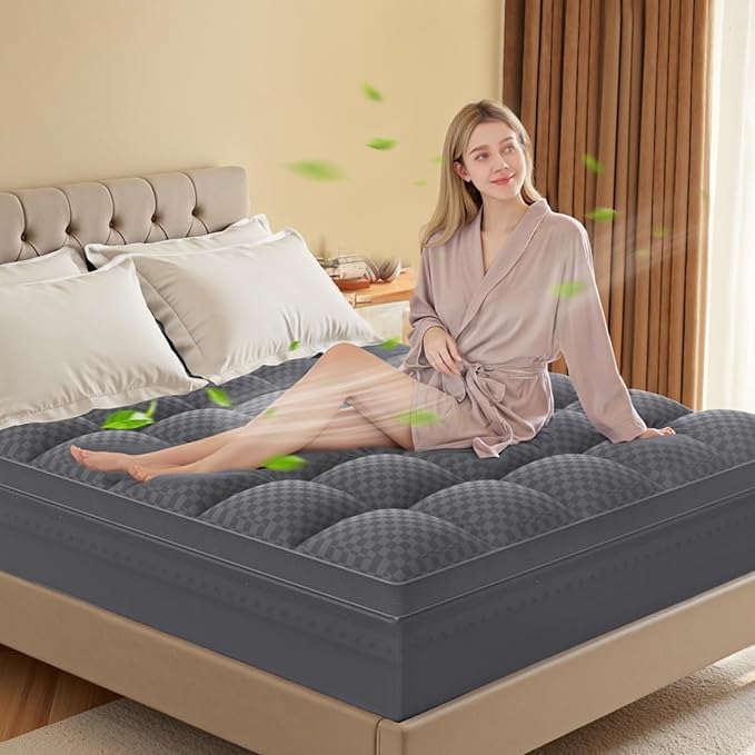 Twin XL Mattress Topper, 4.5 Inch Memory Foam Mattress Topper for Back Pain - 2.5" Cooling Memory Foam Soft and Supportive + 2" Pillow Top Mattress Pad Cover, with 8-21" Deep Pocket, Dark Gray