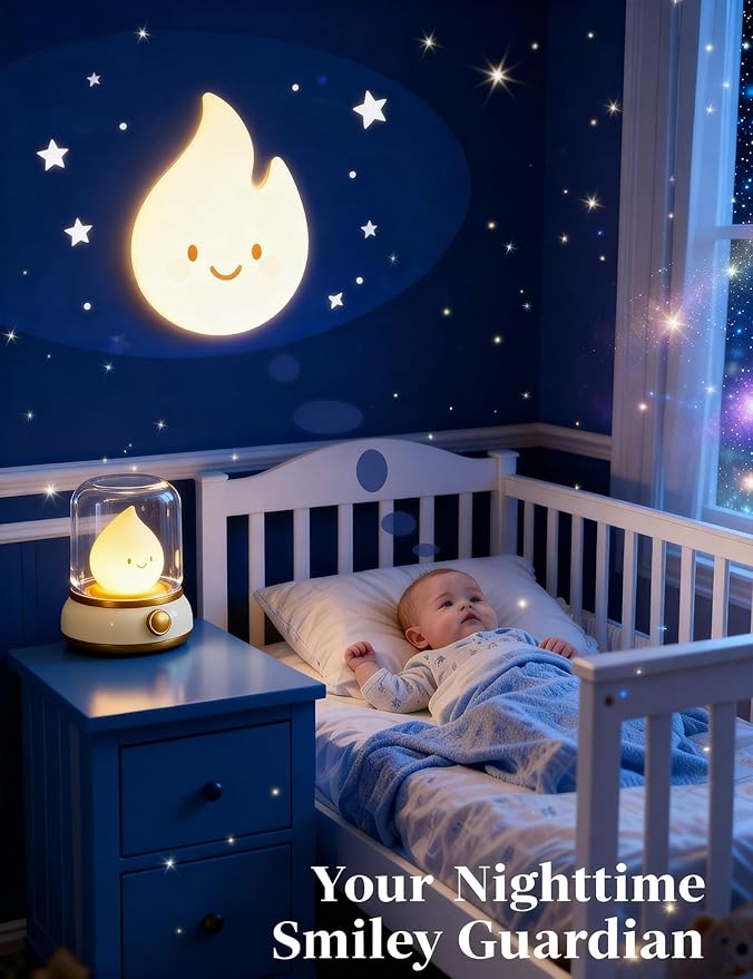 Smiley Night Light for Baby Nursery, Rechargeable LED Candle Lamp, Dimmable Eye, Caring Mood Light with Timer, Cute Portable Nightlight Gift for Mom, Kids, Toddler, Bedroom & Decor