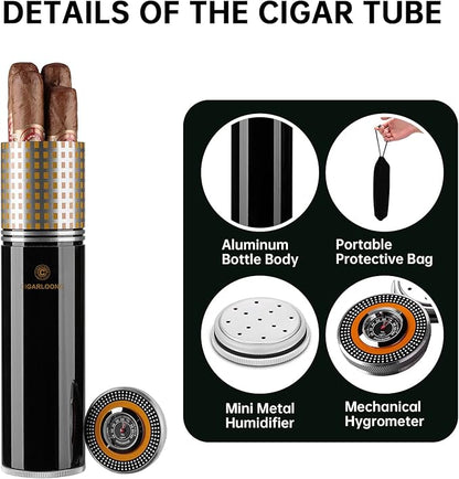 Travel Cigar Humidor Case/Box Stainless Steel Portable Cigar Tube Cigars Jar Humidifiers Air Tight Lid, Smell Proof with Cigar Hygrometer and Humidifier for 3 to 4 Cigars (Silver)