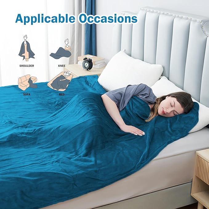 Electric Heated Blanket Queen Size 84"x90", Soft Plush Microplush for Bed, Dual Controllers & Heating Zones, 10Hs Auto Off & 5 Heating Levels, Machine Washable, Gifts for Family-Blue Green