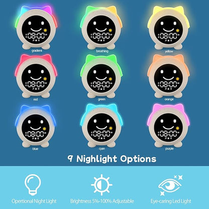 Kids Alarm Clock with Sleep Training, LED Night Light, Bluetooth Music, Multi-Color Display, Sound Machine, OK to Wake Light for Toddlers and Children