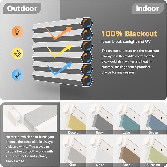 CINONEKO Custom Size(21-69"W x 22-93"H) Motorized Cellular Shades,No Drill Smart Honeycomb Blinds【Free Solar Powered】Automatic Blinds for Indoor Windows Cordless Electric Shades Compatible with Alexa