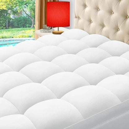 ELEMUSE Twin XL Cooling Bamboo Viscose Mattress Topper for College Dorm, Extra Long Twin Mattress Pad Cover for Back Pain, Soft Pillowtop with Elastic Deep Pocket, Overfilled Down Alternative Filling