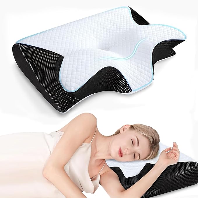 for Sleep Apnea, 2-in-1 Ergonomic Cervical Contour Memory Foam Pillows, Breathable Odorless, Neck Support for Side & Back Sleepers (Black)
