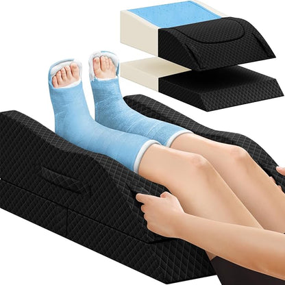 Leg Pillow, Leg Elevation Pillow with Pad and Memory Foam, Height Adjustable Bolster Pillow for Legs, Leg Pillow Elevation Blood Circulation, for Post-Surgery, Black