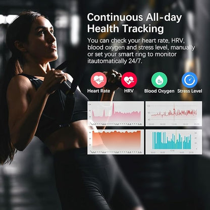 Smart Health Ring for Women Men, Fitness Tracker Ring with Heart Rate, Blood Oxygen, Sleep Tracker, Step Tracker, No Subscription Fee, IP68 Waterproof Smart Ring for iphone & Android (Silver, 8#)