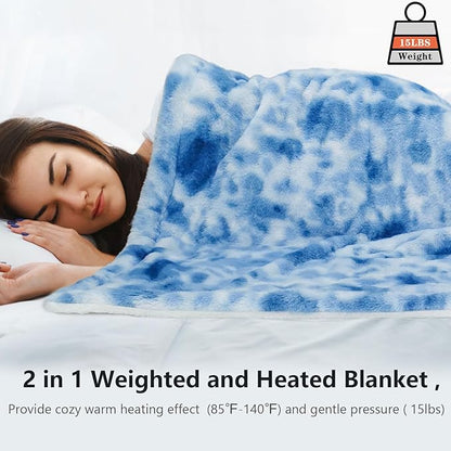 Heated Weighted Blanket,48" x 72" Twin Size Heated Weighted Sherpa Blanket for Adult, 15 Lbs,Weighted Heated Plush Blanket With Glass Beads,12 Heating Levels & 1-24 Hour Auto-Off, Machine Washable