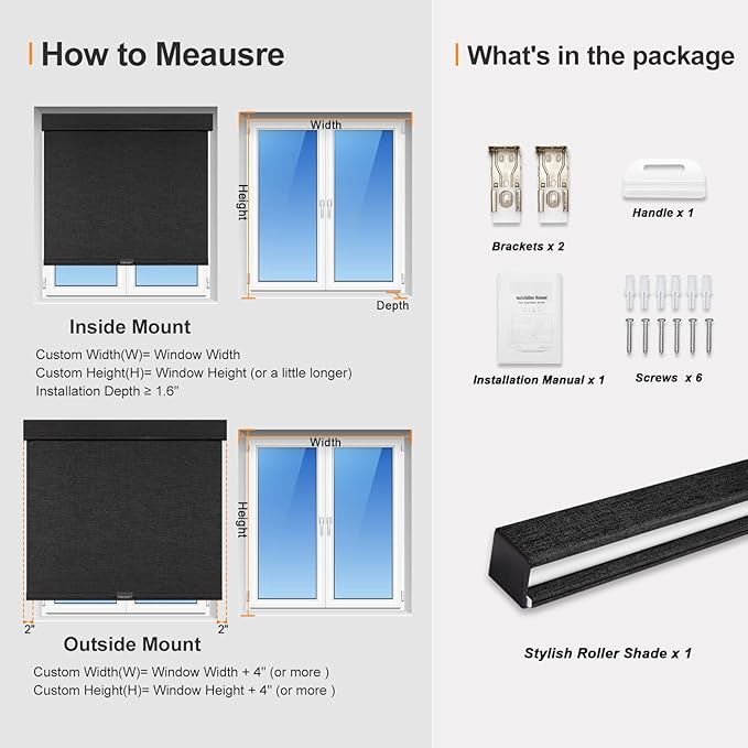 Persilux Custom Size Free-Stop Cordless Blinds for Indoor Windows with Cover, Window Shades Blackout Roller Blinds, Thermal Insulated Fabric UV Protection for Kitchen, Office, Living Room, Black