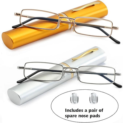 Blue Light Blocking Reading Glasses - Slim Pocket Readers with Pen Clip Case Mini Lightweight Readers