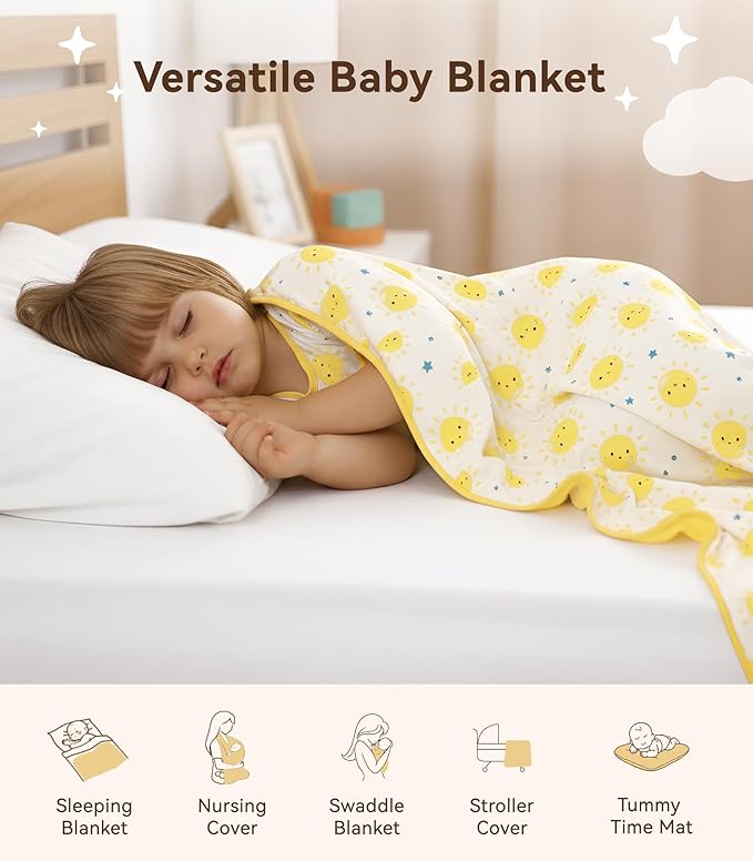 Premium Baby Blankets, Soft Viscose from Bamboo Blanket for Boys and Girls, Nursery Crib Bedding Quilt for Newborn and Toddler, Cooling for Hot Sleepers, 50'' x 50'' Sun