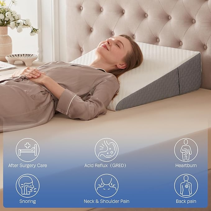 Wedge Pillow, Wedge Pillow for Acid Reflux, Back Pain Relief, Cooling Memory Foam Top, Bed Wedge Pillows for Headboard, Sleeping, Snoring, Back Support, After Surgery. 24*24*7.5inch wedge pillow