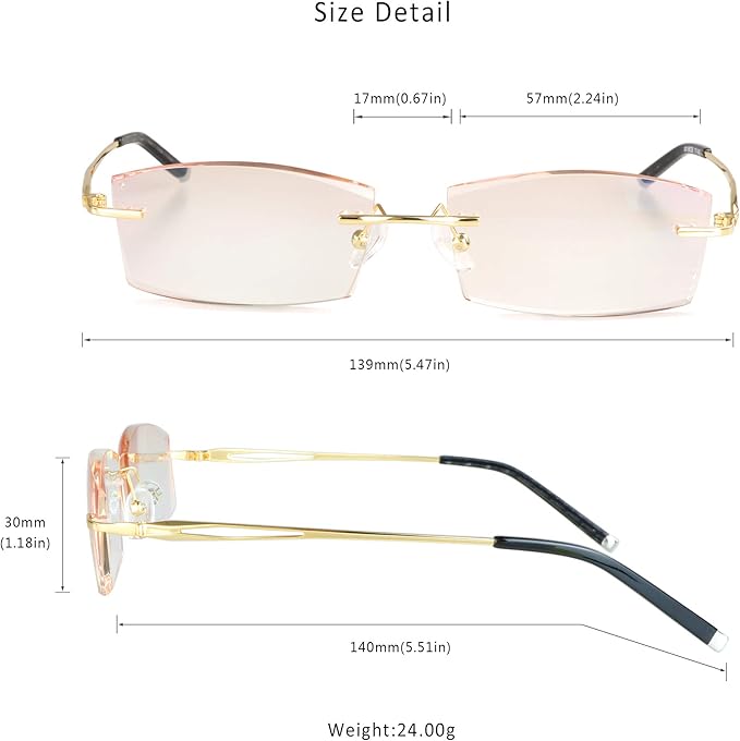 LifeArt Blue Light Blocking Glasses,Computer Reading Glasses,Rimless Frame Tinted Lens with Diamond,Stylish for Men (+1.00 Magnification)