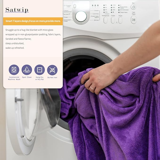 Satwip Weighted Blanket 20lbs Queen Size Fuzzy Warm Flannel Throw Blanket with Soft Breathable Sanded, 60 x 80 inches, Purple