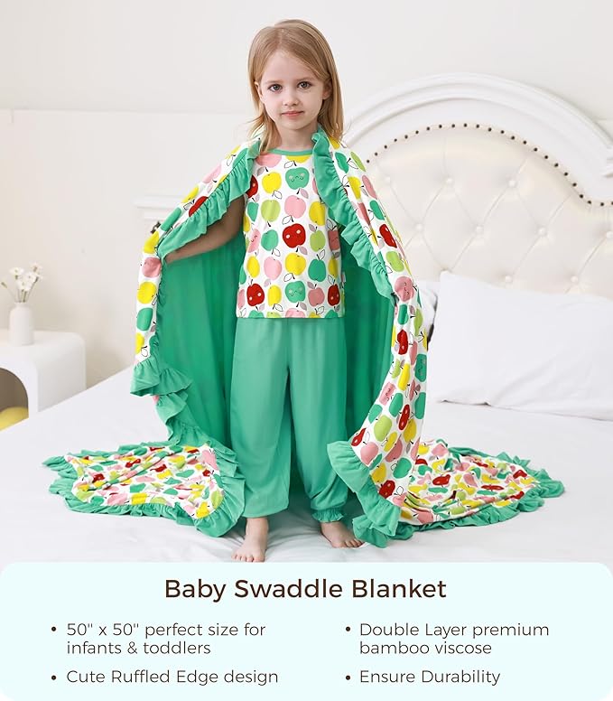 Premium Baby Blankets, Soft Viscose from Bamboo Blanket for Girls, Nursery Crib Bedding Quilt for Newborn and Toddler, Ruffle Blanket Cooling for Hot Sleepers, 50''x50'' Apple