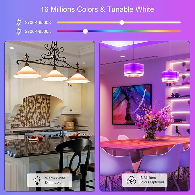 FRIDEKO HOME LED Smart Light Bulbs - Wi-Fi & Bluetooth Light Bulbs, Color Changing Light Bulb Compatible with Alexa and Google Assistant, A19 E26 RGBTW Light Bulb, 800LM (2 Pack)