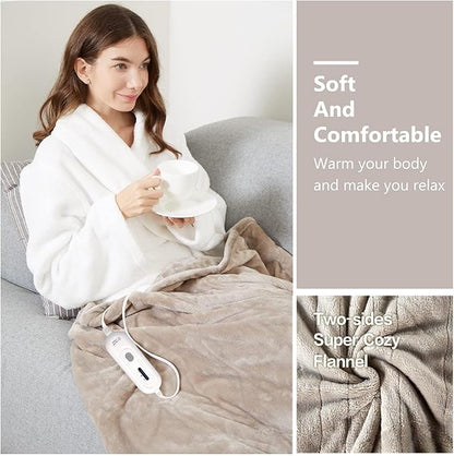 Tefici Electric Heated Blanket Twin,Super Cozy Soft 2-Layer Flannel 62" x 84" Heated Twin Size with 3 Heating Levels 8 Hours Auto Off, Machine Washable, ETL and FCC Certified, Home Office Use,Camel