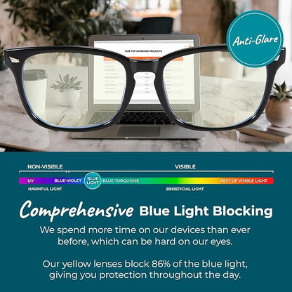 100% Blue Light Blocking Glasses - Better Sleep Anti Eye Strain Protection - Computer Gaming Women Men