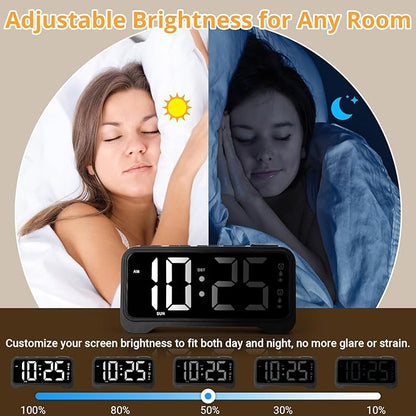 Loud Alarm Clock for Heavy Sleepers Adults, Vibrating Alarm Clock for Teens/Deaf, 7.5" Bright Clear Digital Screen, Adjustable Brightness with Night Light, 3 Levels Bed Shaker Under Pillow, Dual Alarm