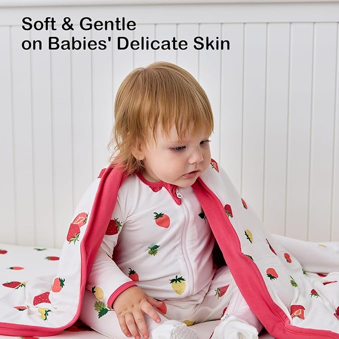 BubblePanda Rayon Made from Bamboo Baby Blanket for Boys Girls Neutral Soft Crib Blanket Toddler Quilt Comforter Newborn Nursery 30 x 40 Inch Strawberry