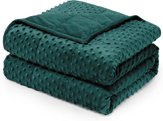 Wemore Minky Dot Weighted Blanket for Adults King Size 20 lbs, Soft Cozy Heavy Blanket for Bed and Couch, Breathable Blanket for All-Season with Glass Beads, Dark Green 80 x 87 inches